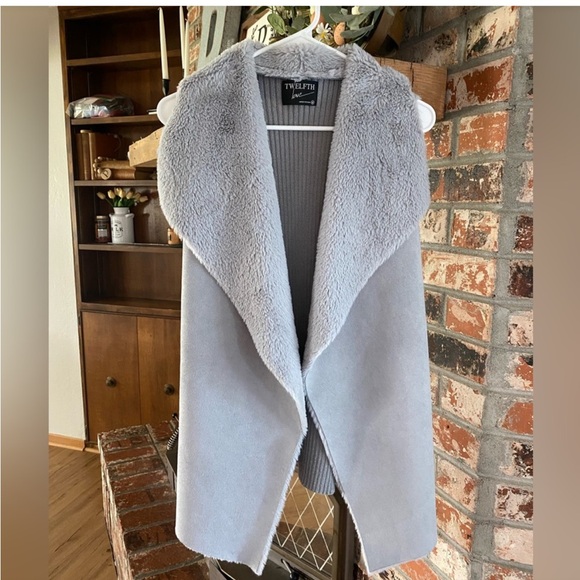 Twelth Love Suede Faux Fur Open Front Vest Sweater Size: M in Cream beige NW - Picture 6 of 10